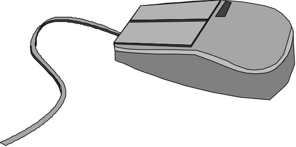 The image shows a computer mouse with its cord trailing off to the side on what appears to be a dark background.