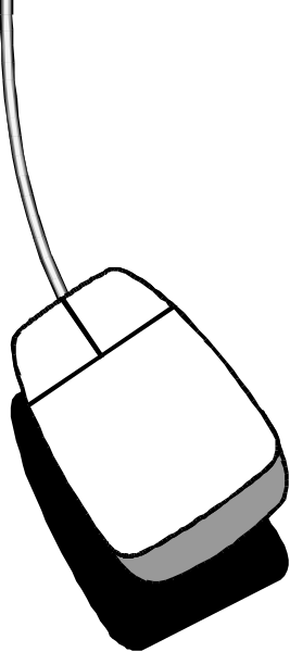 The image shows a computer mouse with an attached cord against a dark background.