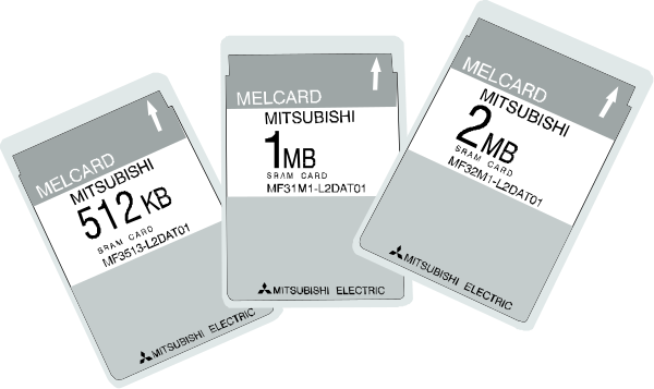 The image shows three smartphone cards with their respective SIM card information displayed on them: "MEL CARD," 1 GB of data for Mitsubishi; a second one showing an additional 524 MB, and another indicating that it is from AEON Electronics. Each card has the name 'Melcard' printed in black text atop its white background with gray borders. The cards are arranged diagonally against each other on what appears to be a dark surface or wallpaper image of an electronic device displaying "MITSUBISHI" and some