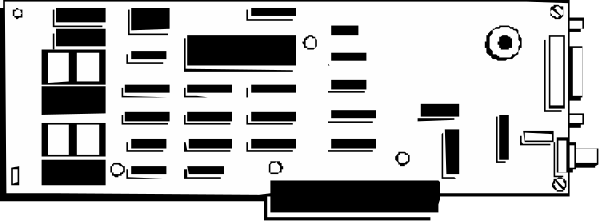 The image shows a black and white pixelated representation of an electronic device with various buttons and ports on it against a gray background.