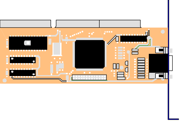 The image shows a detailed diagram of an electronic circuit board with various components labeled on it against a black background.