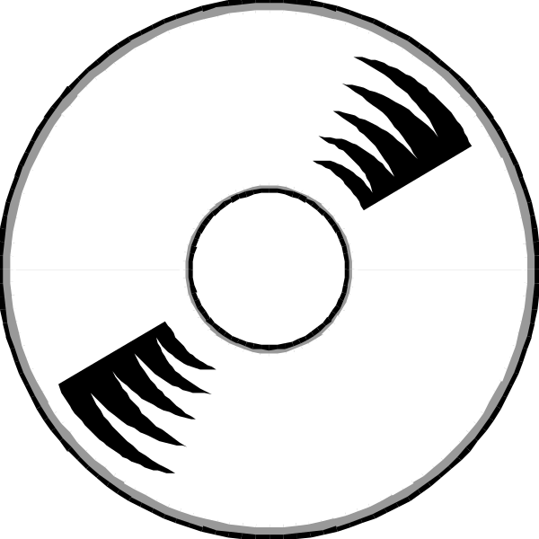 The image shows two circular black and white stickers with a central hole featuring eyelashes on each side of an eye-like shape in one sticker and what appears to be a spider web pattern inside it, while the other has no visible design within its circle.