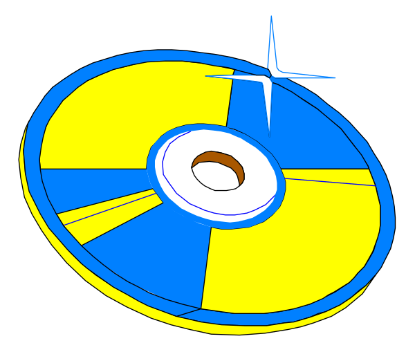 The image shows a blue CD with yellow trim inside an open case against a black background; there is no text present on this clip-art image.