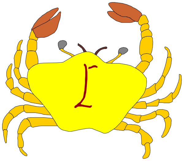 The image shows a cartoon depiction of two scorpions with their tails curled upwards; each has red eyes and is colored yellow against a black background.