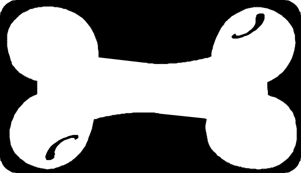 The black and white silhouette of a dog's skeleton with bones superimposed on it.