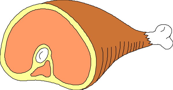 The image shows a cartoon of two pieces of meat with bones sticking out on either side against a dark background.