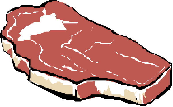 The image shows a piece of steak with grill marks on it next to an uncooked slab that appears similar in shape but is missing its meat content.