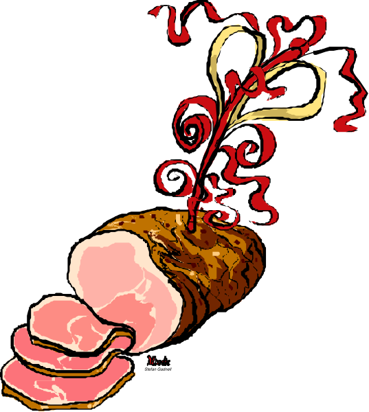 The image shows a cartoon of two slices of meat with red sauce on top placed next to each other against a black background; there is also an illustration in white ink depicting what appears to be a heart-shaped design above and around them, suggesting love or affection for the food.