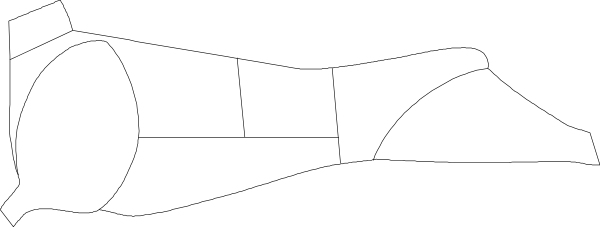 The image shows a black and white pixelated representation of an object that appears to be a person lying down with their head on one side and legs stretched out in front of them.