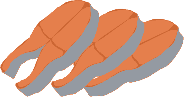 The image shows a row of four orange fish with fins on their backs lying next to each other against an unseen background.