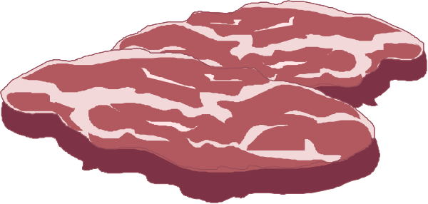 The image shows a collection of raw steaks on display with some pieces overlapping each other against an indistinct background that does not provide any additional context about location or time period.