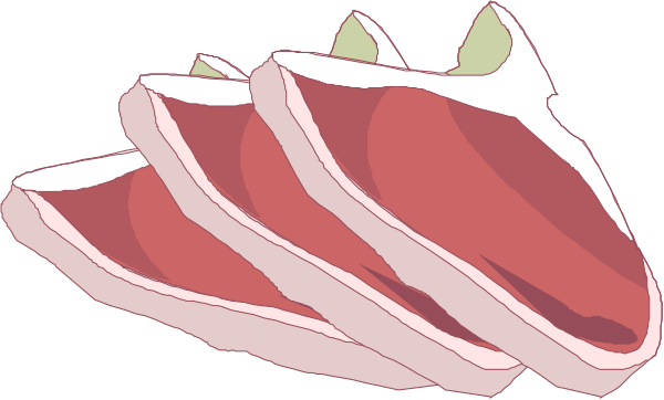 The image shows a row of four steaks with bones visible on each side, arranged horizontally against an unseen background; there is no text present in this clip-art illustration.