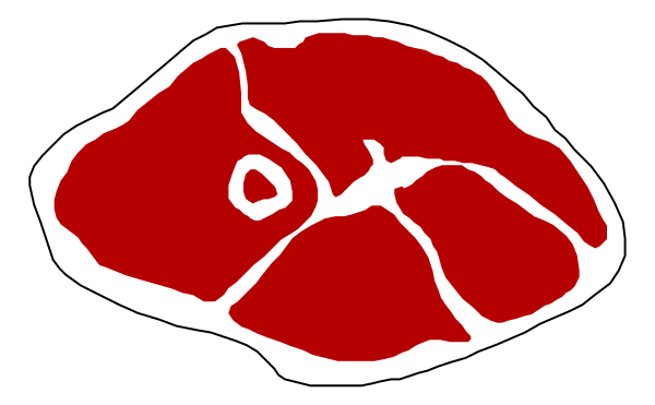 The image shows a red steak with bone marrow on top against a black background.
