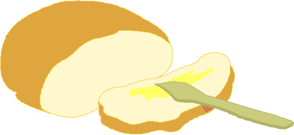 The image shows a slice of bread with butter on it next to an orange slice.