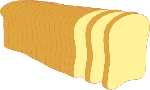 The image shows a loaf of bread with slices missing from it against an orange background.