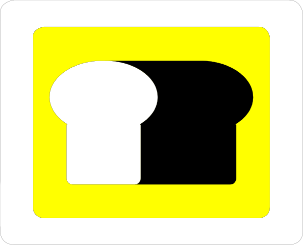 The image shows a stylized graphic of two slices of bread with an icon resembling a loaf between them on top left corner against a white background.