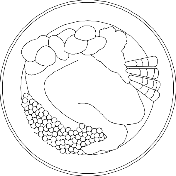 The black and white illustration shows two circular images: on top left, a stylized depiction of an open book with pages showing various scenes; below it is another circle featuring what appears to be a cross-sectional view of food items such as meat, vegetables, grains, possibly bread or pasta.