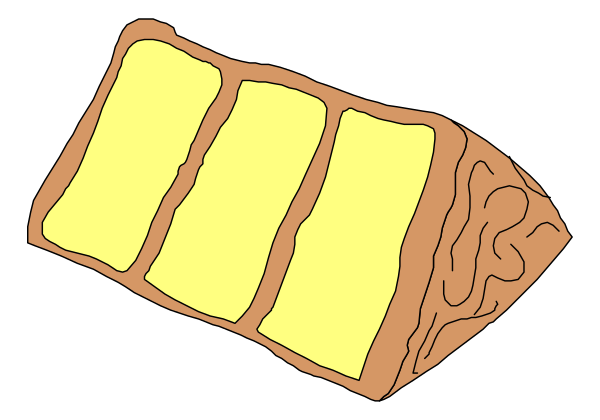 The image shows a piece of bread with butter on it against a black background.