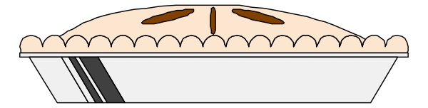 The image shows a pie with three slices missing from it on top of what appears to be an oven door handle.