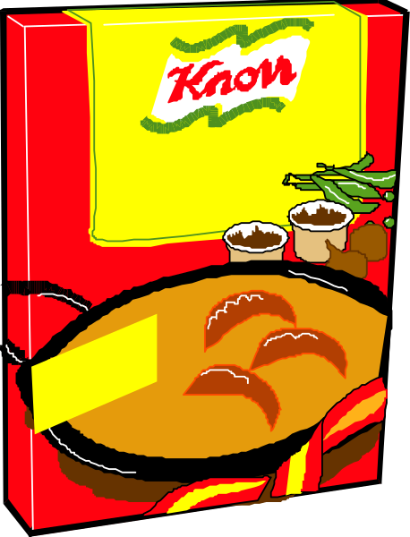 The image shows a cartoon of an open box with "KNOW" written on it containing various food items such as meatballs in sauce, bread rolls, vegetables like carrots and broccoli, along with some spices that resemble cumin or oregano.