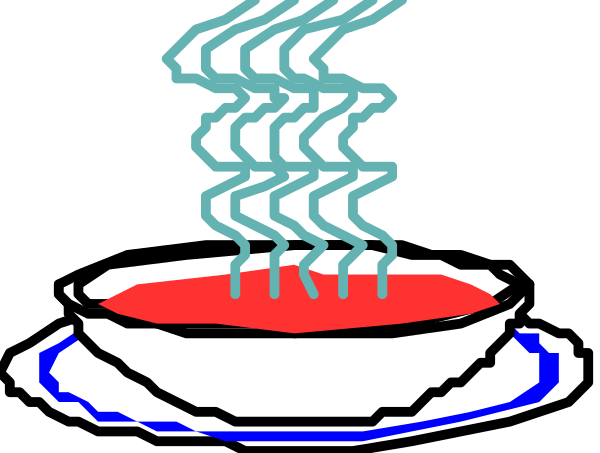 The image shows a cartoon of two bowls with steam rising from them on top of what appears to be an oven door in black-and-white coloring.