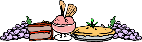 The image shows a cartoon of desserts on plates with fruit toppings next to each other against an unseen background; there is no text present in this clip-art illustration.