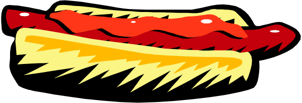 The image shows a hot dog with mustard on it against a black background.