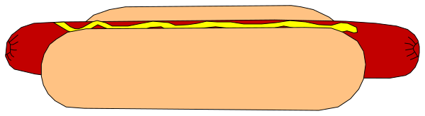 The image shows a hot dog with mustard on it placed between two buns against an abstract background that resembles a cityscape at nighttime.