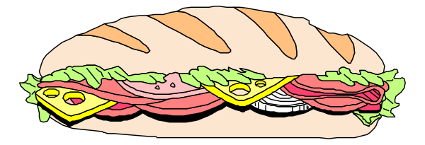 The image shows a submarine sandwich with various toppings on it displayed against a black background.