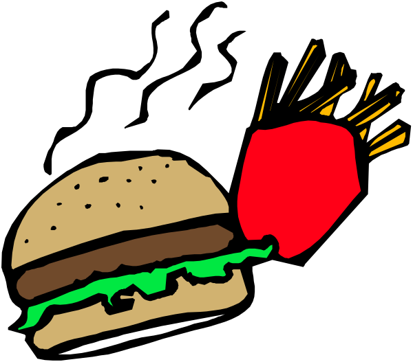The image shows a hamburger with lettuce on top next to an apple slice that has been bitten into; there is also what appears to be a french fry in motion above them both, suggesting movement and possibly indicating it's being thrown or served at someone eating the burger.