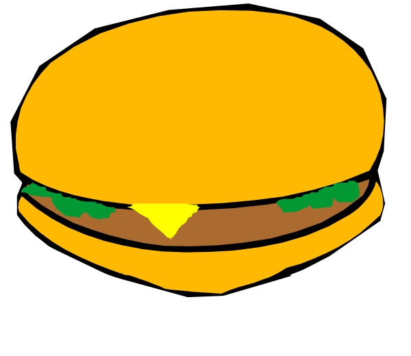 The image shows a cartoon hamburger with an exaggeratedly large bite taken out of it on top left corner against black background.