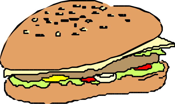 The image shows a hamburger with lettuce on top of it next to two sandwiches that appear similar but have different fillings: one has cheese and another is cut in half revealing tomato, lettuce, and possibly other ingredients inside.