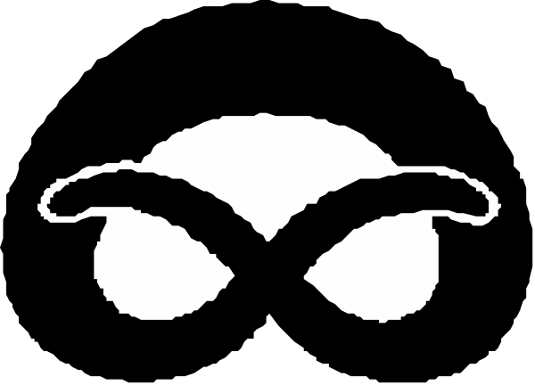 The black and white logo of a company that sells goggles with an emblem resembling two crossed swords on top.