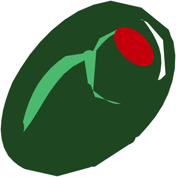 The image shows a green egg with an eye on it placed next to another similar object that has been altered by adding red highlights around its edges.