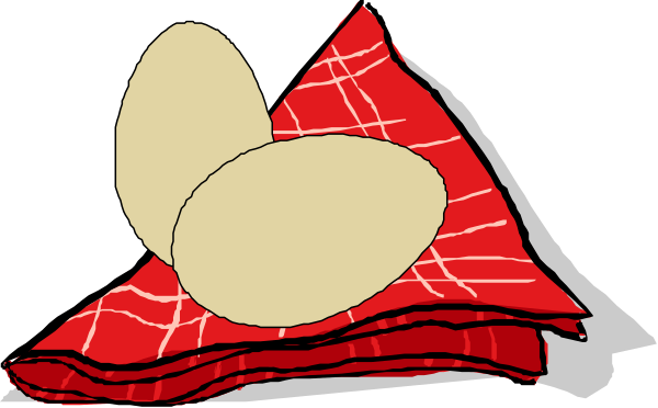 The image shows a cartoon of an egg with two wings on top of it placed next to what appears to be a red plaid blanket that is partially rolled up at one end.