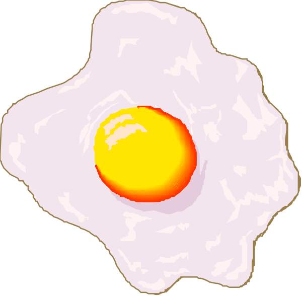The image shows a cartoon representation of an egg with its yolk at the center surrounded by white shell-like structures that resemble eggs in various stages of cooking; it is set against a black background without any additional context provided about location, objects, people or actions outside what has been described above.
