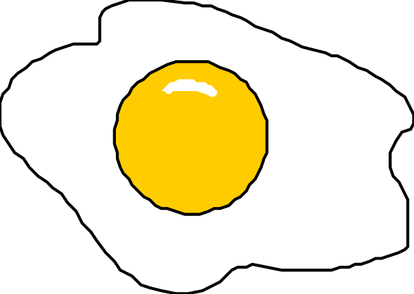The image shows a cartoon of an egg with yolk on top next to another whole fried egg inside what appears to be its shell.