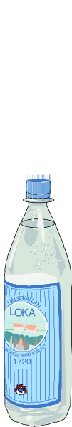 The image shows a bottle of Loka water with its label facing forward against a blurred background that appears to be an outdoor scene during daylight hours.