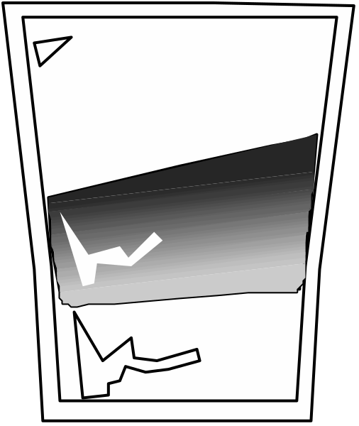 The black and white illustration shows a glass of water with ice cubes floating on top near an open window that is letting in light from outside during daytime hours.
