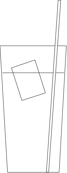 The image shows a black and white pixelated representation of an object that appears to be a cup with liquid inside it placed on top of another surface which could possibly represent a tabletop; there is no text present in this clip-art image, nor any other objects or actions depicted within the frame provided.