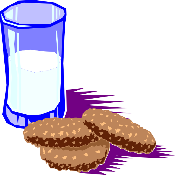 The image shows a glass of milk next to two cookies on a table with an empty space between them where another cookie should be placed for symmetry.