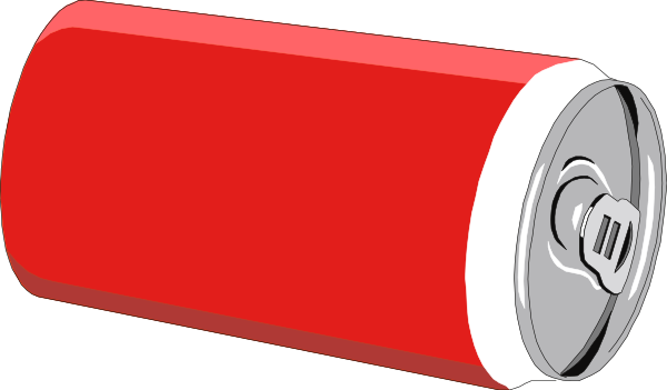 The image shows a red aluminum can with two pull tabs on top of it against a white background.
