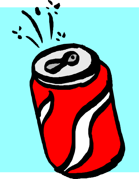 The image shows a soda can with an animated face that appears to be crying out of frustration due to being shaken up too much; it's set against a blue background.
