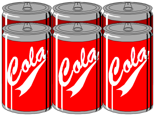 The image shows a row of six Coca Cola cans with white lettering on them against a black background.