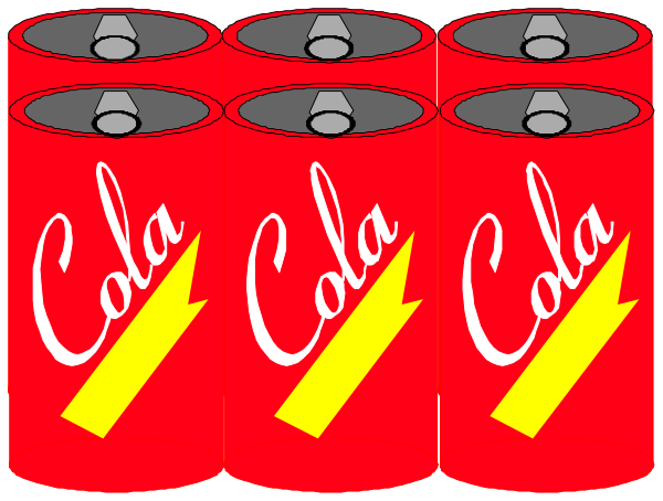 The image shows a row of four red cans with white lettering that say "COLA" on them next to each other against a dark background.