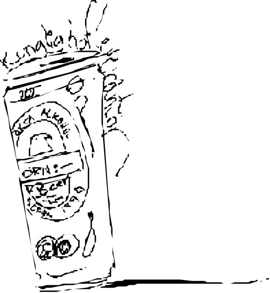 The black and white silhouette of a person standing next to three cartoon characters with exaggerated facial features; all figures appear in profile view against an indistinct background that suggests movement due to its blurred appearance, possibly indicating motion through space or time.