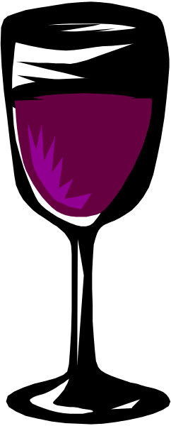 The image shows a purple wine glass with white stripes on it against a gray background.