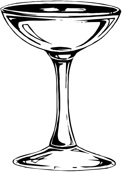 The black and white illustration shows a wine glass on top of an ice bucket with liquid inside it.