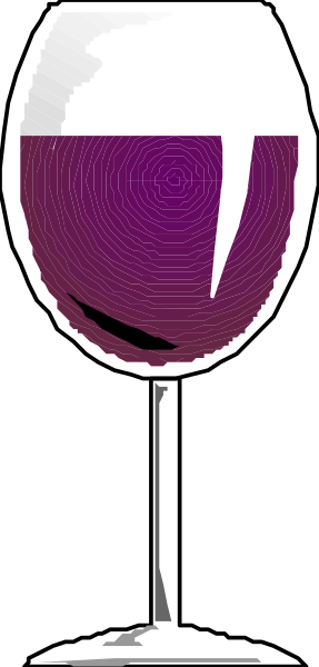 The image shows a purple wine glass with white lettering on it against an indistinct background that appears to be dark grey in color.