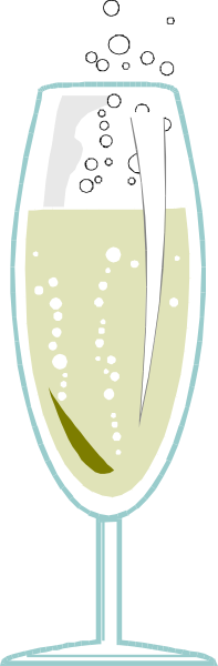 The image shows a glass of champagne with bubbles on top next to an illustration of a bottle labeled "champagne."
